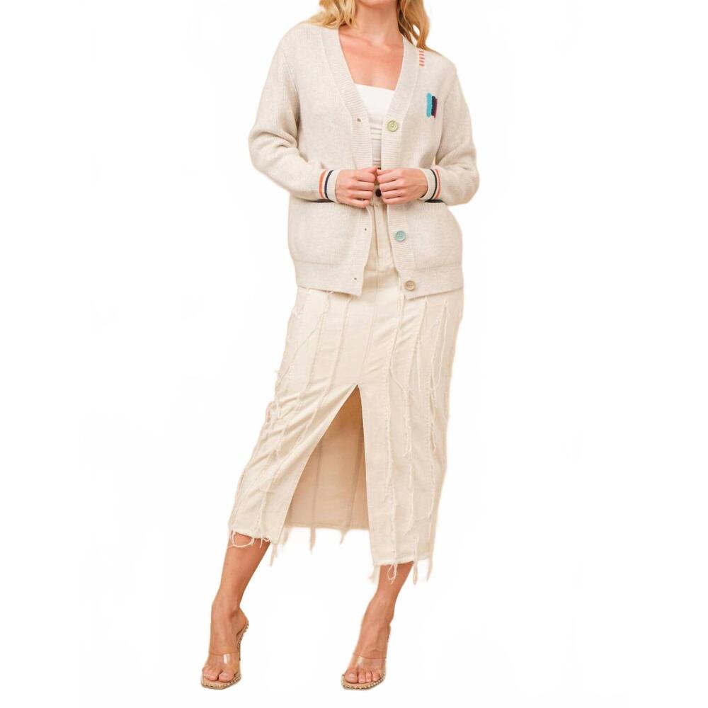 NEW BLUE B varsity soft rib cardigan sweater in beige